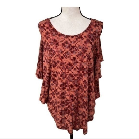 We The Free Tops - We the Free You So Fancy Printed Cold Shoulder Top S Rusty Red Linen Blend Boho